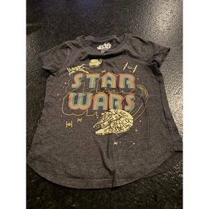 Star‎ Wars Graphic T Shirt XS (4-5) Gray Millennium Falcon Death Star Kids